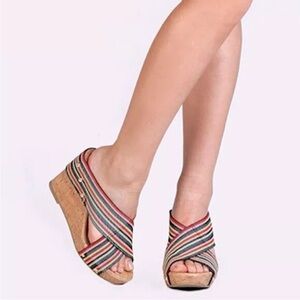 Madden Girl Multicolor Striped Cork Wedge Sandals